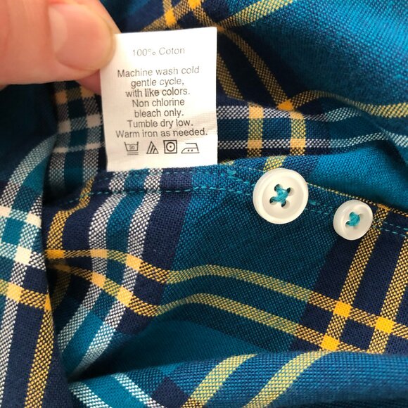 J. Crew Blue, Yellow, & White Plaid Oxford Shirt, Medium - Picture 5 of 8